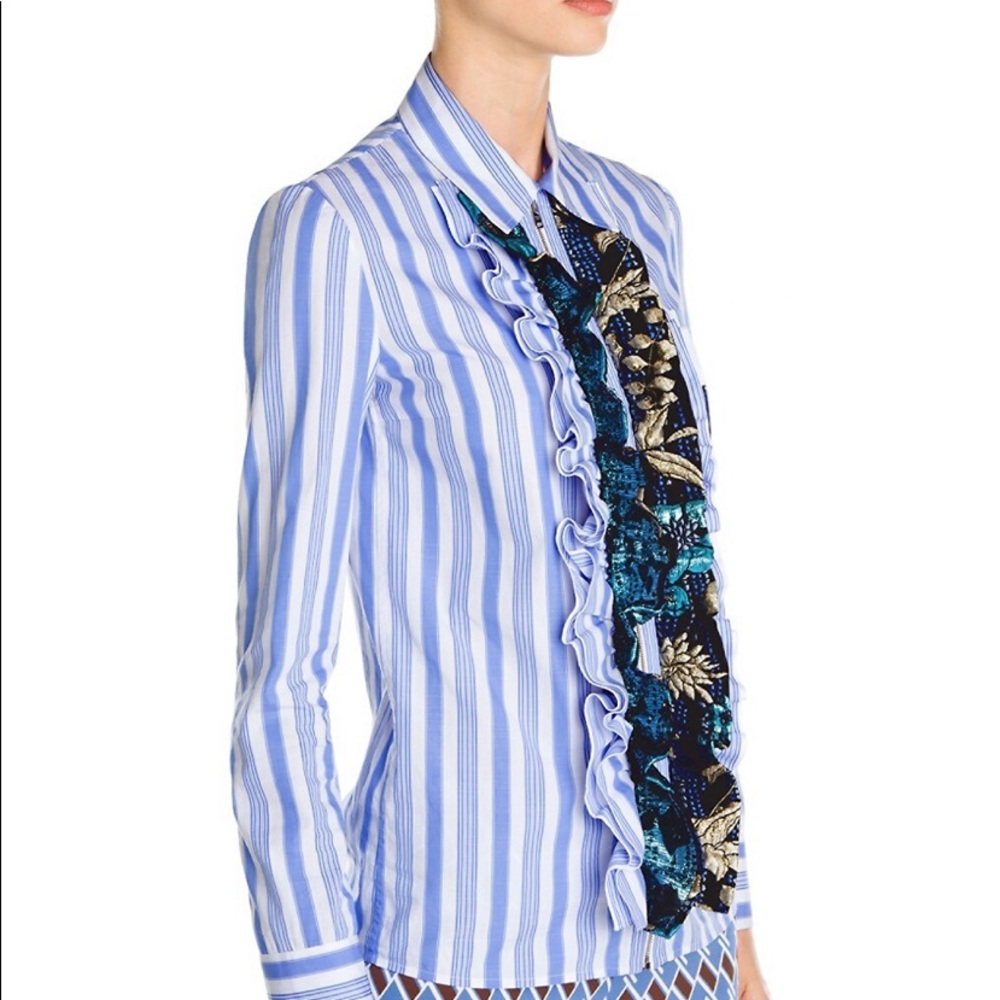 PRADA STRIPE ZIP-UP RUFFLE SHIRT - Picture 6 of 6